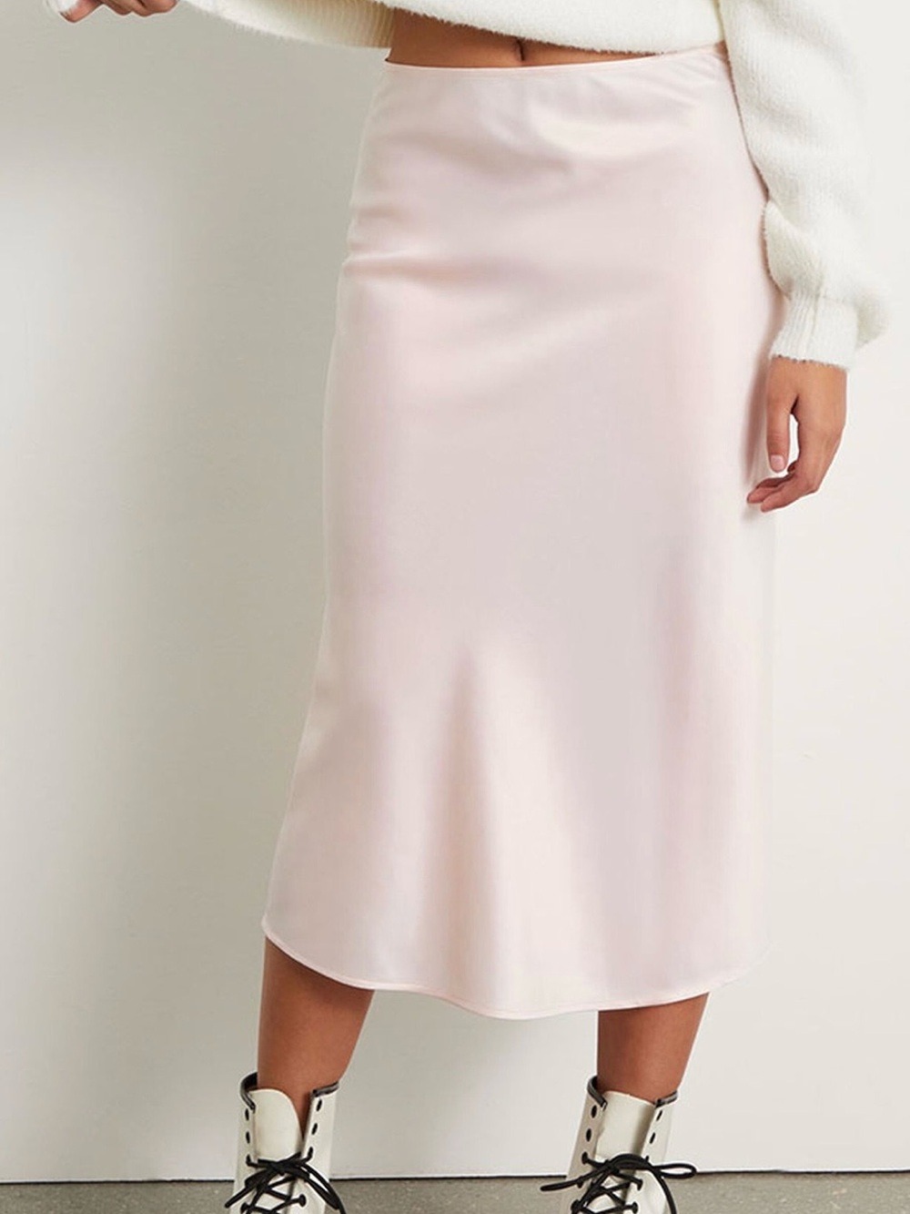 La Hearts Blush Satin Midi Skirt